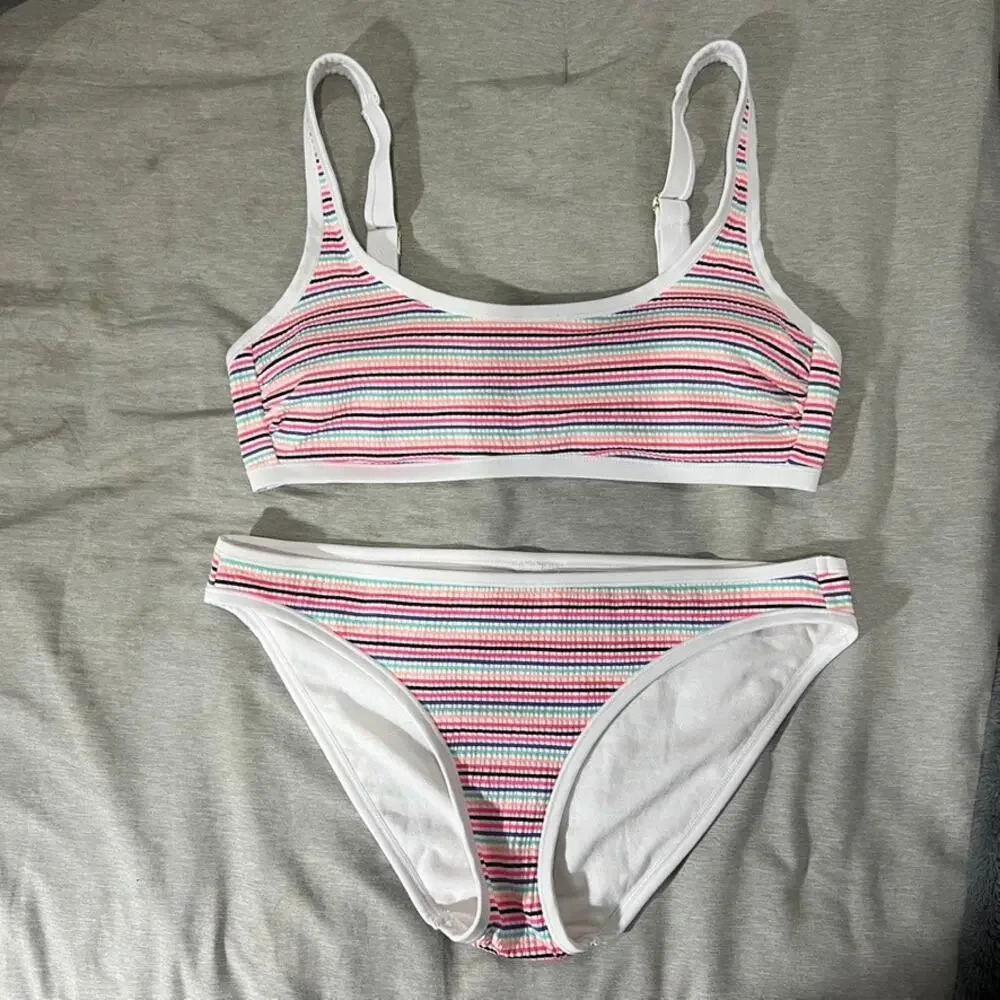 Hula Honey Women's Striped Bikini Set Multicolor Size Large